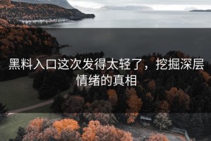黑料入口这次发得太轻了，挖掘深层情绪的真相